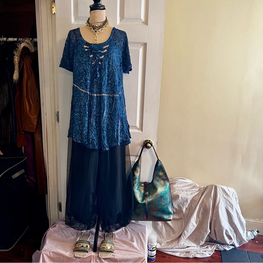 Advance Apparels Plus Made In India Rayon Boho Tie Dye Floral Fairy Lace Top‎